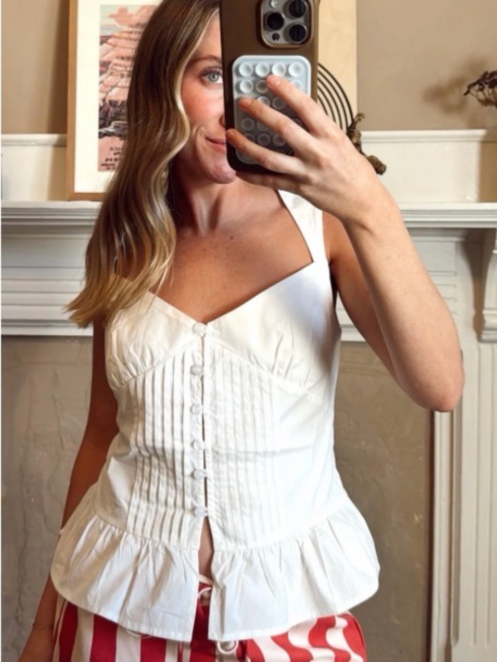 White Button-Front Peplum Tank Top